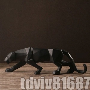 特売● ブラックパンサー黒ヒョウ 豹 モダン アート オブジェ現代彫刻 幾何学 樹脂 野生生物 置物北欧プレミアムインテリア像|1O