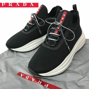 j238 良品 PRADA プラダ スポーツ メッシュ スニーカー 厚底 37 ハイカット シューズ ブラック 正規品　レディース 