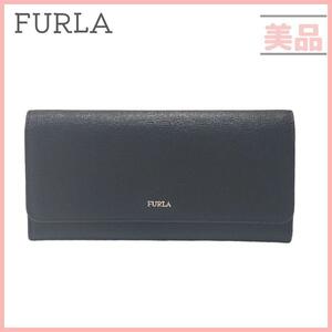 FURLA フルラ 長財布 大容量　2つ折り　ブラック　シンプル　黒　カードポケット　ポケット多数 ユニセックス