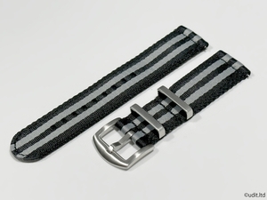 ラグ幅:22mm 高品質 分割 NATO ストラップ ファブリック 腕時計ベルト ブラック グレー 時計用バンド 二重編み込み DBH