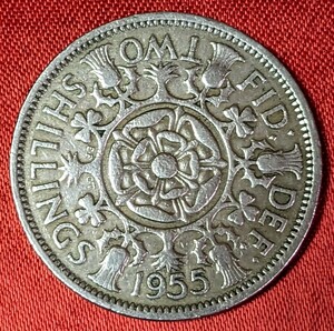 イギリス　2シリング白銅貨　1955年 　【流通品】　玉ちゃんNo.3264
