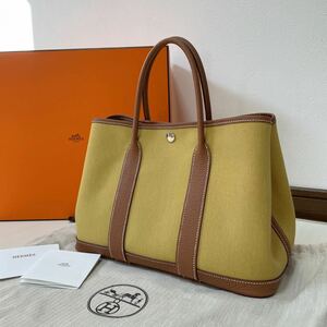 HERMES エルメス ガーデンパーティー TPM 30 GP ジンジャー/ゴールド キャンバス/レザー 箱あり 美品