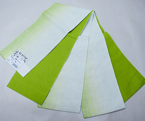 半幅帯 麻帯 浴衣帯 麻100% 日本製 緑色×白色 メール便可 新品（株）安田屋 NO38900