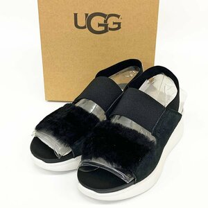 未使用品 UGG アグ 23.0cm シルバーレイク フラットサンダル 1101919 ブラック ボア レディース 厚底 [U12616]