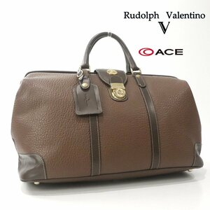 新品カバー付き ace エース社製 Rudolph Valentino ルドルフ ヴァレンティノ 牛革 オールレザー ダレスバッグ ボストン ブラウン 茶 鍵付き