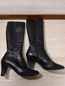 【F418】 DIANA ダイアナ WELL FIT ロングブーツ ブラック 黒 サイドジップ 22.5cm