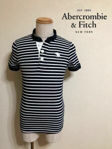 【良品】 Abercrombie & Fitch A&F アバクロンビー&フィッチ アイコン ヘンリーネック Tシャツ ボーダー ネイビー 白 サイズS 175/92Y 半袖