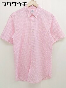 ◇ ◎ Brooks Brothers ブルックス ブラザーズ ギンガムチェック 半袖 シャツ サイズM ピンク ホワイト系 メンズ