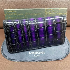 希少 限定EU製＆定価68万◆UABONI*アメリカアリゲーター・ラウンドファスナー長財布◆手染 パティーヌ クロコ 本革 メンズウォレット 紳士