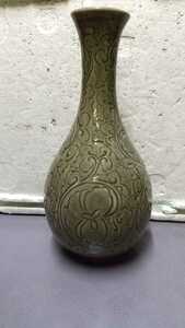 旧家買い取り品 花瓶 中国玩美術 古い青磁 壺 