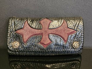 90s オールド A&G 三つ折 レザーウォレット 長財布 当時物 クロス エイ革 検) アマール ゲソウス CHROME HEARTS クロムハーツ シルバー 925