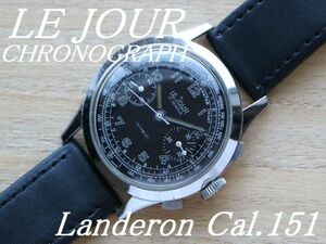 OH済 1年保証付き! 1950s 60s「 Landeron Cal.151 LE JOUR 」ビンテージ クロノグラフ ランデロン 手巻き 腕時計 / アンティーク ○