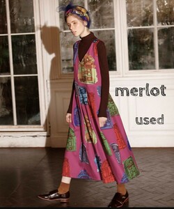 merlot お城のトビラ柄ワンピース メルロー ピンク 派手柄 フリーサイズ 扉 派手カワ ドレス オシャレ かわいい ロングワンピース【 used】