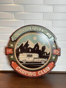 ブリキ 看板 アイアン アンティーク エンボスプレート CAMPING CLUB ビンテージ ガレージ 店舗 壁飾り プレート アメリカン雑貨 インテリア