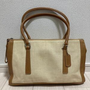 COACH コーチ レディース ハンドバッグ トートバッグ ビジネスバッグ ヌメ革 本革 牛革 レザー キャンバス ベージュ ブラウン ブランド