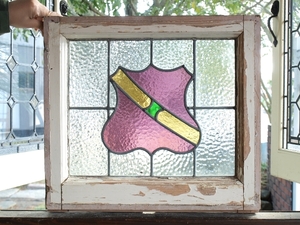 ■アンティークステンドグラス12356 装飾 紋章柄 英国 イギリス 窓 ドア 内装に ■
