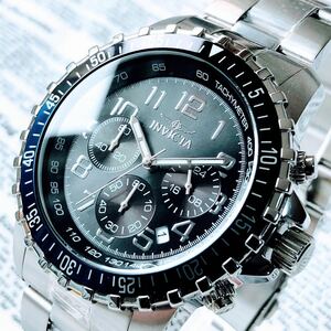 #2830【お洒落な高級感】メンズ 腕時計 インビクタ 動作良好 クォーツ Invicta 黒文字盤 Quartz ブラック 箱付 インヴィクタ クロノグラフ