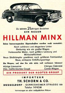 ◆1953年の自動車広告　ヒルマン　ミンクス　HILLMAN
