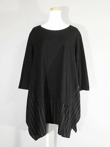 ☆美品2021☆m_mefuセンソユニコ/ストライプ柄切替長袖チュニック:40/黒系yt794