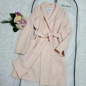 数回使用 L マックスマーラ クチートアマーノ ウール ベルテッド ロングコート ピンク MAX MARA CUTITO AMANO ガウン ベルト 40 イタリア製