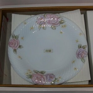 白磁皿◆デザートプレート 花柄 15㎝プレート×5枚セット・元箱入り◆未使用保管品