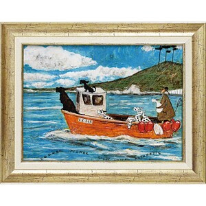 額装絵画 サム トフト「犬と釣り人と小さな船」