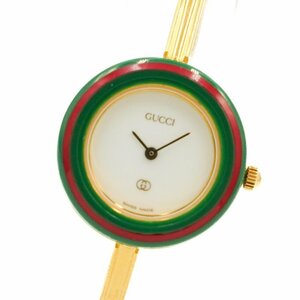 1円 GUCCI グッチ チェンジベゼル 1100L バングルウォッチ QZ クオーツ 白文字盤 ゴールド GP レディース 腕時計 ラウンド 320420240430