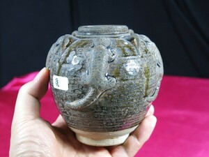 B　緑釉四獣四耳壺　唐時代　中国　遺跡発掘品　副葬品　陶器