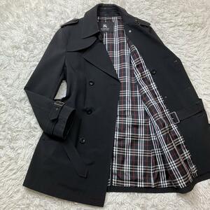 希少◎Lサイズ◎Burberry Black Label バーバリーブラックレーベル トレンチコート メンズ 黒 ブラック 黒ノバチェック ベルト付き 紳士