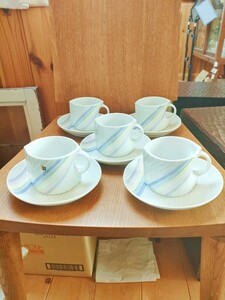 未使用品 白山陶器 カップ＆ソーサー 5客セット 茶器 コーヒーカップ ティーカップ 波佐見焼 虹 HAKUSAN JAPAN 森正洋デザイン 貝 シェル