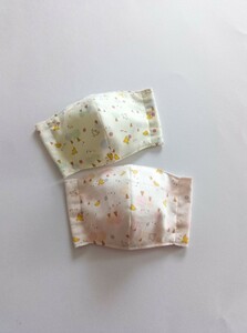 園児用立体マスク２枚入り(小鳥／ピンク・アイボリー)ハンドメイド★送料無料★