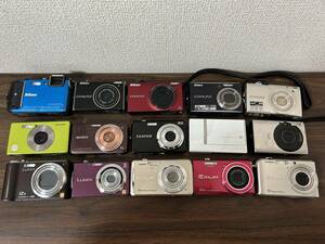 デジタルカメラ　15点　まとめ　Nikon5台　CASIO3台　Panasonic2台　FUJIFILM2台　RICOH1台　SONY1台　Canon1台　動作未確認　現状品