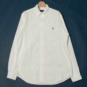 メール便◯ Polo Rarph Lauren ポロラルフローレン サイズM 長袖 ボタンダウンシャツ ラウンドカット 白/ホワイト ワンポイントロゴ 刺繍