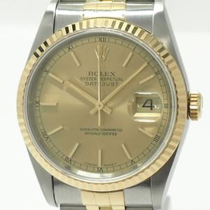 【中古】ROLEX デイトジャスト 自動巻き SS YG ゴールド文字盤 W番 16233