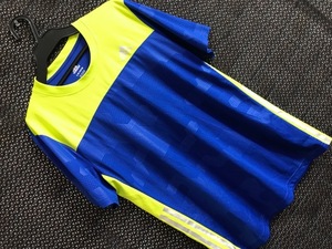 e22157★adidas　アディダス　半袖T　ブルー×イエロー　キッズ　L（14/16）