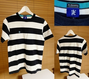 【激安 国内正規品】R.NEWBOLD アールニューボールド ポールスミス ライオンマーク刺繍 ボーダー 半袖 Tシャツ L ブラック×ホワイト