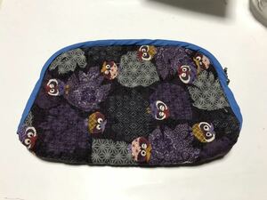 ☆ハンドメイド ポーチ ふくろう柄　和柄　　13ｃｍｘ23ｃｍｘ4ｃｍ