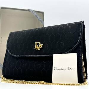 2287【未使用品】Chrstian Dior クリスチャンディオール チェーンショルダーバッグ ハンド 肩掛け 斜め掛け ハニカム ロゴ金具 ゴールド