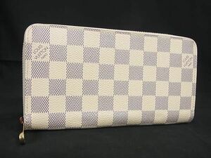 1円 ■新品同様■ LOUIS VUITTON ヴィトン N41660 ダミエアズール ジッピーウォレット ラウンドファスナー 長財布 アイボリー系 AW0925