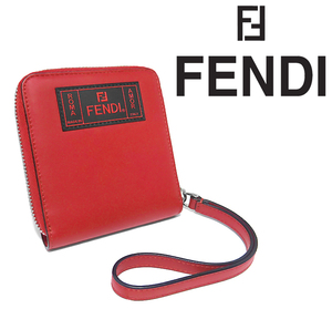 【送料無料 美品】 フェンディ FENDI ラウンドファスナー 二つ折り財布 ROMA レザー レッド ブラック メンズ レディース コンパクト ミニ