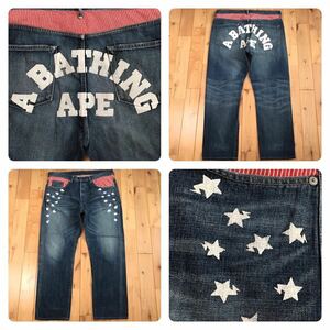 BAPESTA LOGO デニム パンツ Lサイズ a bathing ape star BAPE sta denim pants エイプ ベイプ アベイシングエイプ NIGO w47