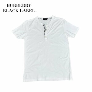 中古 バーバリーブラックレーベル BURBERRY BLACKLABEL 半袖 Tシャツ ヘンリーネック 白 チェック柄 メンズ サイズ3