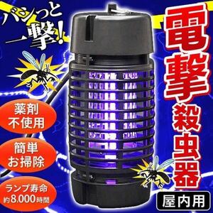 2個 電撃殺虫器 4W 床置き＆吊り下げ 誘虫灯 瞬殺ライト DD-24BK