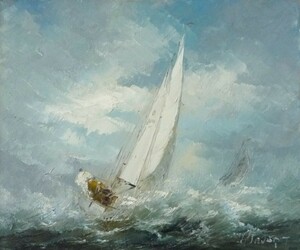ヨーロッパ絵画 肉筆油絵 F20号 べヴォルト作 「ヨット」