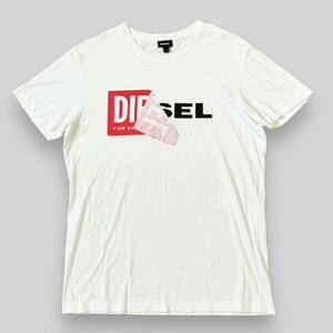 良品 DIESEL ディーゼル ロゴ グラフィック パッチ 半袖 Tシャツ L 白 ホワイト ボックスロゴ プリント 現行品 ハーフスリーブ