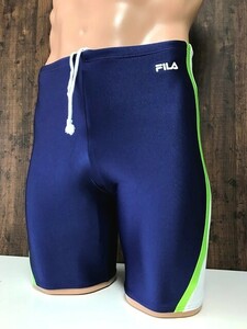 ss_0648y ★定形外 配送★ フィラ FILA ギャレックス 光沢ネイビー×光ライトグリーン＆ホワイト 男子競泳水着 競パン ハーフパンツ L