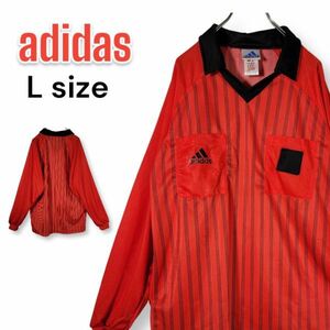 【レア】90s アディダス ヴィンテージ ストライプ柄 サッカーユニフォーム 長袖ゲームシャツ レフリー 赤 メンズ Lサイズ