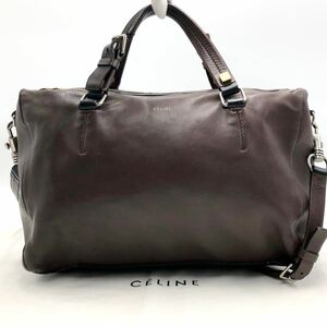 【高級】CELINE セリーヌ 2way ハンドバッグ ショルダー付き 3室 ブラウン系 ロゴ