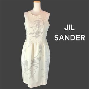 j270 JILSANDER ジルサンダー シルク ノースリーブ ワンピース タイト ドレス アイボリー 36 フォーマル ビジネス 正規品 レディース