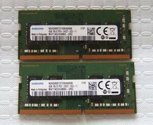ノートPC用メモリ SAMSUNG 4GB 1Rx16 PC4-2400T-SC0-11 M471A5244BB0-CRC 4GBX2 計：8GB 中古 18